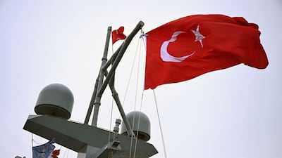 A Turkish assault ship taking part in Nato patrols. Getty Images
