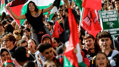 Students take part in a protest at Puerta del Sol square, Madrid, during a general strike called by Spanish unions in solidarity with Palestinians in Gaza. Reuters