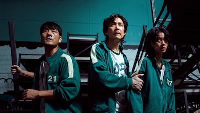 From left, Park Hae-soo, Lee Jung-jae and Jung Ho-yeon in Squid Game. The South Korean show became a global success for Netflix. Photo: Netflix