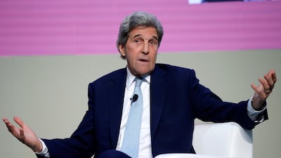Former USt secretary of state John Kerry speaking at the Abu Dhabi International Book Fair on Wednesday