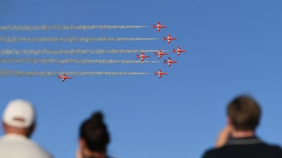 The Red Arrows fly over Carbis Bay and St Ives during the G7 summit. AFP