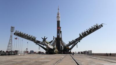 The rocket is scheuled to take off just before 6pm UAE time on Wednesday. It is expected to take just under six hours to reach the International Space Station. Maxim Shipenkov / EPA
