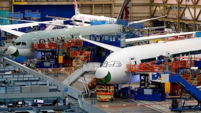 Boeing 787 aircraft undergo checks at the Everett Production Facility in Washington state. AP