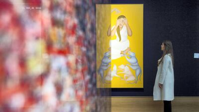 Works of art from the Abraaj collection, which include Manjit Bawa's oil on Canvas 'Untitled' (pictured) and Rashid Rana's 'Red Carpet'. Picture by Ben Stevens / i-Images