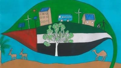Mohammed Zoheb won a prize for his painting of a leaf growing in the desert. Courtesy Masdar.