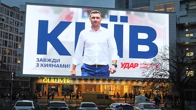 A huge screen shows an election campaign advertisement for Klitschko before local elections last year. Getty Images