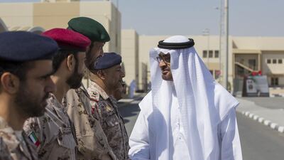 Sheikh Mohammed bin Zayed greets military officers at the camp. Ryan Carter / Crown Prince Court - Abu Dhabi