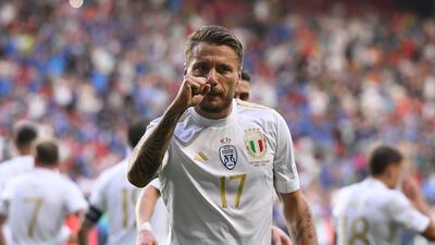 Ciro Immobile celebrates scoring for Italy. Getty