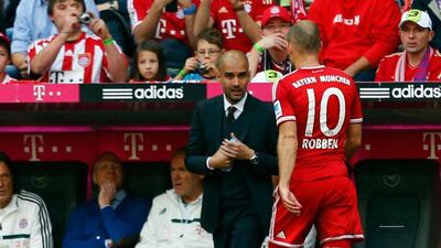 Arjen Robben left Saturday's win over Hertha Berlin but will be fit for Bayern's next match. Michael Dalder / Reuters