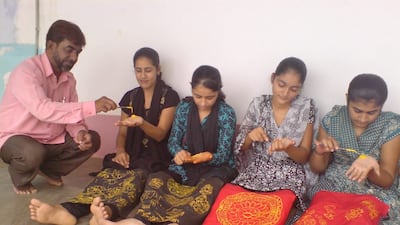 Abdul Gafur Khatri with his pupils.