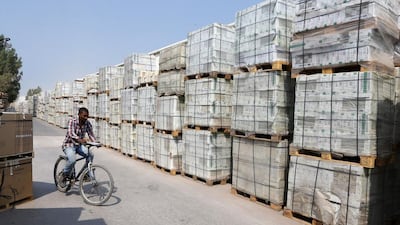 Boxes of ceramic tiles ready for export. The company is the UAE’s third-largest exporter. Pawan Singh / The National