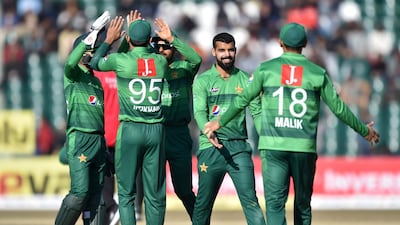 Pakistan players celebrate the dismissal of Bangladesh's Soumya Sarkar in Lahore. AFP