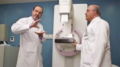 Dr Abdulmunhem Obaideen, Consultant Radiologist and Head of Department (L) with Dr Toufik Tabbara MD, Associate Professor of Surgery and Senior Consultant General Surgery (R) at the new breast cancer centre in University Hospital of Sharjah. Antonie Robertson / The National