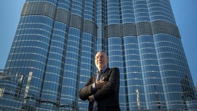 Patrick Stewart outside the Burj Khalifa. Courtesy Chivas Legends