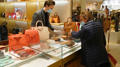Masked customers in the store on the first day KaDeWe fully reopened during the Covid-19 pandemic in 2020. Getty Images