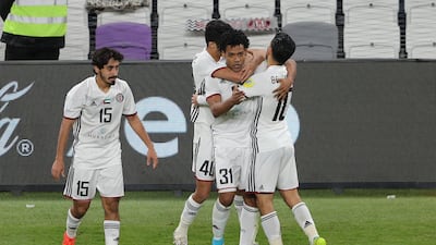 Al Jazira v Auckland City FC at Hazza Bin Zayed Stadium, Al Ain City, UAE, in the Fifa Club World Cup play-off, 2017. Al Jazira’s Romarinho celebrates scoring their first goal with team mates. Reuters