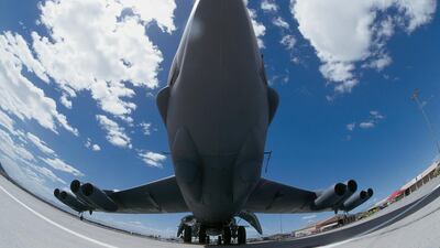 The nose of a USAF Boeing B-52 Stratofortress parked. Getty Images
