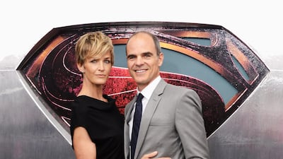 Actress Robin Wright and Man of Steel cast member Michael Kelly at the world premiere of the film. Andrew H Walker / Getty Images / AFP