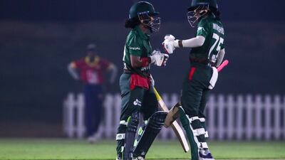 Murshida Khatum, left, in action during Bangladesh’s innings against Zayed Cricket Academy.