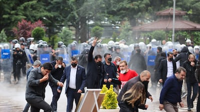 Riot police entered the CHP party headquarters in Ankara to evict its leadership. Reuters