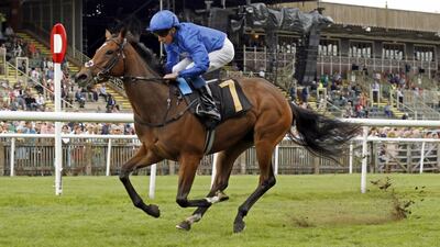 William Buick guides Godolphin’s Star Of Mystery to victory in the Empress Fillies' Stakes at Newmarket Racecourse in England in 2023. Photo: Godolphin.com