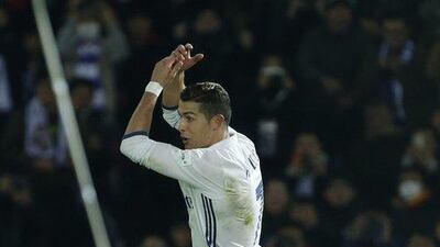 Real Madrid’s Cristiano Ronaldo celebrates scoring their third goal. Toru Hanai / Reuters