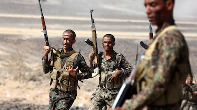 Yemeni government soldiers on manoeuvres in Marib province in January 2018. EPA
