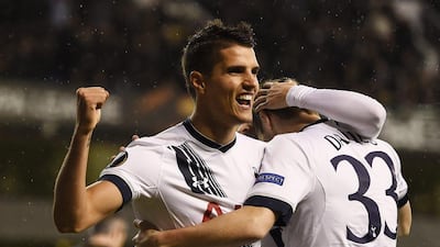 Tottenham Hotspur's Erik Lamela celebrates after scoring against AS Monaco in his team's Europa League victory on Thursday night. Dylan Martinez / Reuters / December 10, 2015