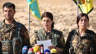 Jihan Sheikh Ahmed of the Syrian Democratic Forces, a US-backed coalition, announces the start of an operation to capture the ISIL’s de facto Syrian capital Raqqa, on November 6, 2016. Delil Souleiman / AFP