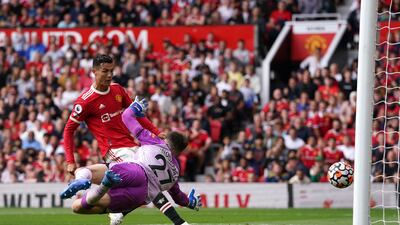 Cristiano Ronaldo scores Manchester United's first goal. PA