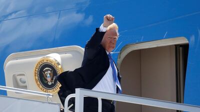 US President Donald Trump boards Air Force One at the Canadian Forces Base Bagotville in La Baie, Quebec after leaving the G7 summit on June 9, 2018. Leah Millis / Reuters
