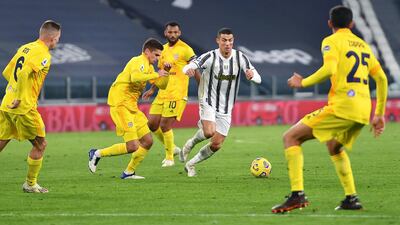 Ronaldo takes on the Cagliari defence. EPA