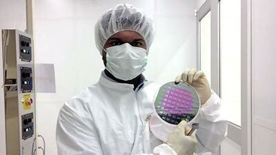 Masdar's research staff have etched a silicon wafer. Photo courtesy Masdar