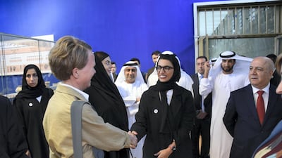 Minister of Culture and Knowledge Development Noura Al Kaabi greets Louise Haxthausen, the Unesco representative in Iraq, at the Iraq Museum in Baghdad. Wam