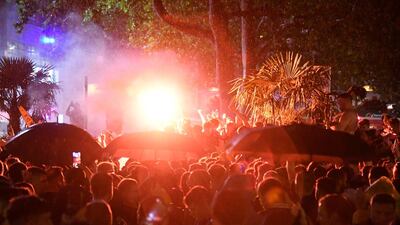 Scotland supporters gather in Leicester Square in London after the 0-0 draw with England. PA