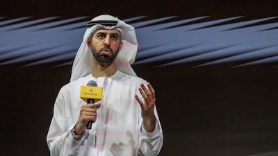 Omar Al Olama, UAE's Minister of State for AI, Digital Economy and Remote Work Applications, addresses the UN global dialogue on AI. Antonie Robertson / The National
