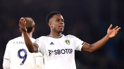 Leeds United's Luis Sinisterra celebrates after scoring his side's second goal against Nottingham Forest. Getty