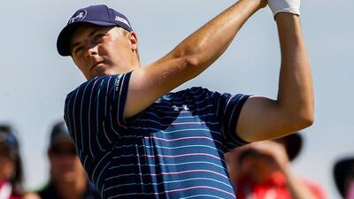 Jordan Spieth hits his tee shot at the third hole during Sunday's final round of the US Open at Chambers Bay. Erik S Lesser / EPA