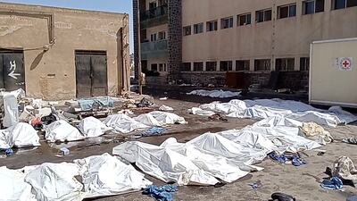 Bags containing bodies at Sweida National Hospital in Syria, on July 22. Reuters