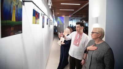 Yevheniy Semenov, Ukrainian World Congress vice president for Middle East and Central Asia, at a show of artwork to mark Independence Day celebration at The Bridge Hub, Al Qana in Abu Dhabi