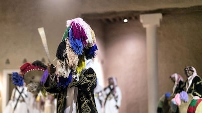 A traditional Saudi dance performance inside At-Turaif district in Ad Diriyah. Reem Mohammed / The National