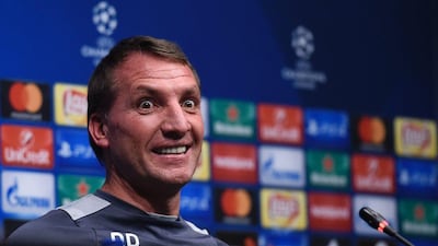 Celtic manager Brendan Rodgers gestures during a press conference n Barcelona on September 12, 2016. Josep Lago / AFP
