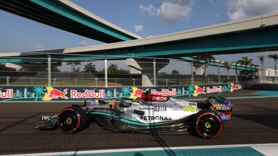 Lewis Hamilton on track during practice ahead of the F1 Grand Prix of Miami. Getty