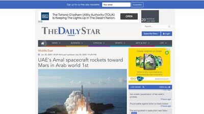 In Beirut, the Daily Star wrote: 'At the space centre in Dubai, people watching were transfixed by the lift-off, then cheered and clapped'