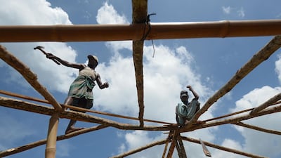 Rohingya refugees prepare to build a mosque in Kutupalong refugee camp. AFP