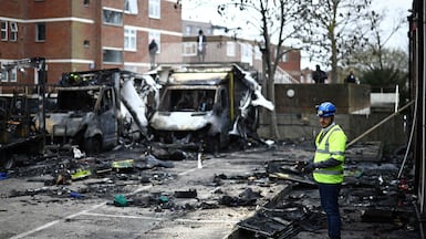 A burnt out Hatzola ambulance after an Iran-orchestrated arson attack. AFP