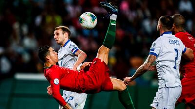 Portugal's forward Cristiano Ronaldo (L) vies with Luxembourg's midfielder Lars Gerson during the Euro 2020 qualifier football match between Portugal and Luxembourg at the Jose Alvalade stadium in Lisbon. AFP