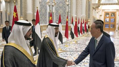 Mr Wang is introduced to UAE leaders and ministers.