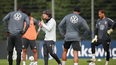 Joachim Low during a training session at ADM-Sportpark ahead of Germany's Uefa Nations League group stage match against Spain. Getty Images