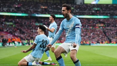 Bernardo Silva celebrates Manchester City's first goal scored by Nico O'Reilly. Getty Images